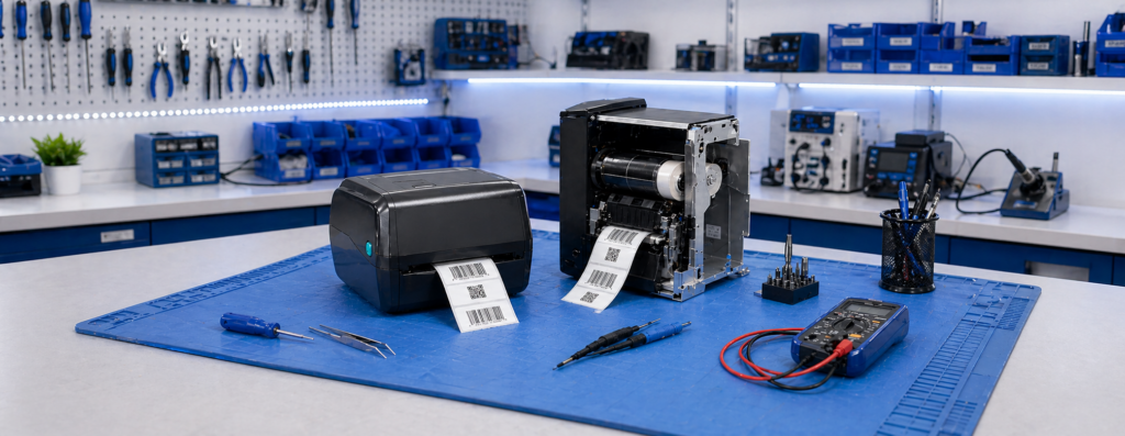 Τεχνικός έλεγχος και συντήρηση barcode printers σε εργαστηριακό πάγκο