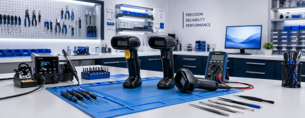 Τεχνικός έλεγχος και συντήρηση barcode scanners σε εργαστηριακό πάγκο